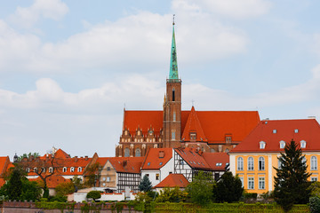 WROCLAW, POLAND - MAY 1, 2019: The St. Matthew Church near the Odra river