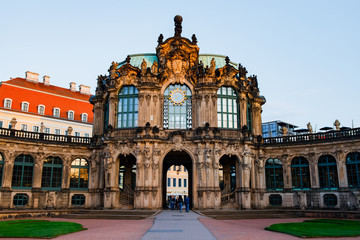 Fototapeta na wymiar DRESDEN, GERMANY - MAY 1, 2019: The monumental building of Zwinger on the sunset