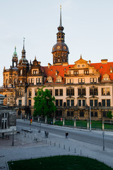 DRESDEN, GERMANY - MAY 1, 2019: The Hausmannsturm tower near the Dresden castleDRESDEN, GERMANY - MAY 1, 2019: The Hausmannsturm tower near the Hofkirche or Church of Court, Dresden's Cathedral.