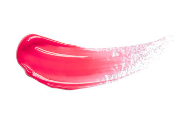 Lip gloss swatch pink red color smudge sample isolated on white background - obrazy, fototapety, plakaty