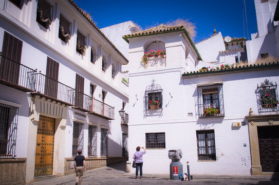 The traditional architecture of Seville in the old city. Andalusia, Spain.