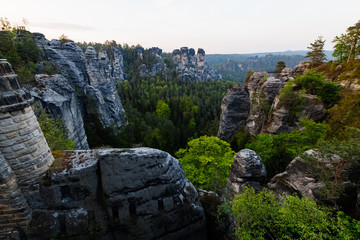 Germany, Rathen. The rocks of the Bastei nature reserve. Saxon Switzerland