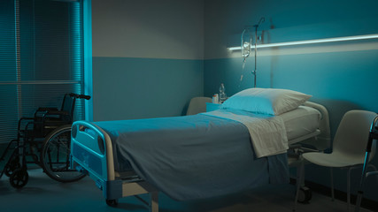 Clean hospital room interior at night