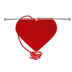 Knitted heart. Vector illustration of a heart. Knitting hearts with needles.