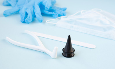 Disposable set of otolaryngologist's tools: medical instruments and Instrumental equipment in the...