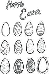 Easter eggs and lettering isolated design elements on white background. Concept for print, logo, cards , icon  