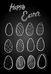 easter chalk eggs set with lettering . Concept  for print, logo, textile , cards 