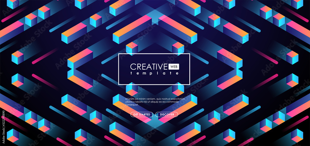 Poster geometric 3d shapes, cubes and dynamic composition for brochure or web, futuristic template. abstrac