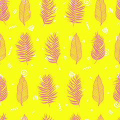 Hand drawn exotic leaves seamless pattern, summer background, great for textiles, banners, wallpapers, wrapping - vector design