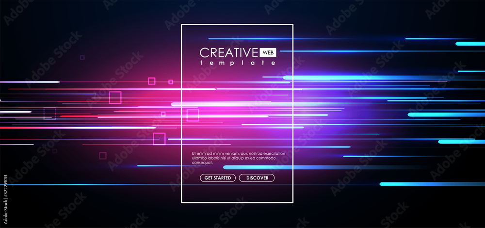Poster vector background with shiny strips. bright neon lines background with 80s style. tech layout with n