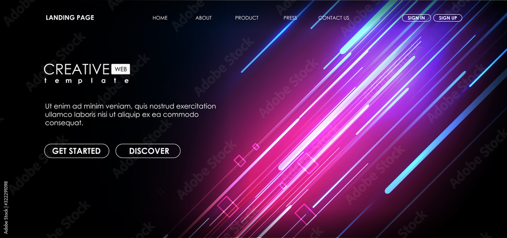 Poster vector background with shiny strips. bright neon lines background with 80s style. tech layout with n