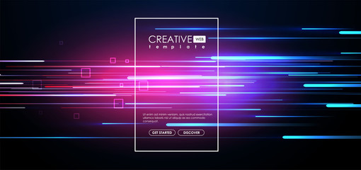 Vector background with shiny strips. Bright neon lines background with 80s style. Tech layout with Neon Rays. © Andrew Derr