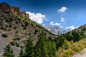 Mountain landscape with trees in the Turkish national Park aladag in summer day