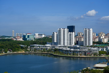Fototapeta na wymiar Putrajaya city with lake at noon in Malaysia