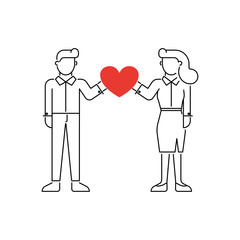 Cherish the love, couple, family, red heart line illustration