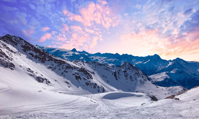 Courchevel Ski Resort Evening Sky Sunset, Amazing Pink Sky