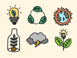 Eco-friendly doodle icon to prevent global warming.