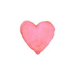 Watercolor big red Heart love. Valentines day background texture. Hand drawn