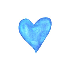 Watercolor big blue Heart love. Valentines day background texture. Hand drawn