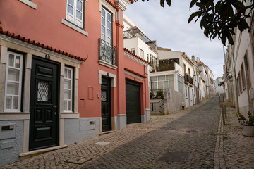 Lagos, Portugal - The colorful, narrow cobblestone streets in downtown Lagos, in the Algarve region