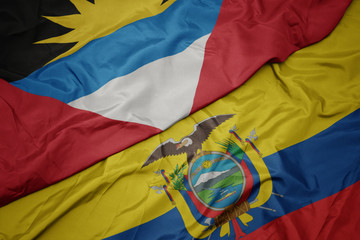 waving colorful flag of ecuador and national flag of antigua and barbuda.