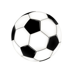 Isolated soccer ball on a white background. Black pentagons, white hexagons. Realistic vector drawing.