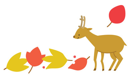 紅葉と鹿　秋