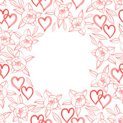 Round frame with hearts and flowers for photos or text