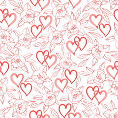 Seamless pattern with hearts and flowers