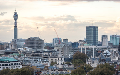 Fototapeta na wymiar London Skyline. An overcast view of central London with the cityscape.