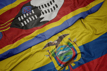 waving colorful flag of ecuador and national flag of swaziland.