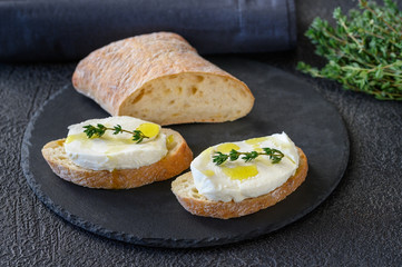 Sandwiches with ciabatta and mozzarella