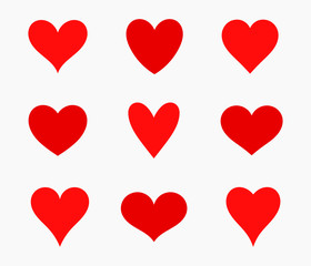 Red hearts flat icons.