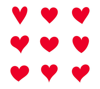 Red doodle hearts set of icons.