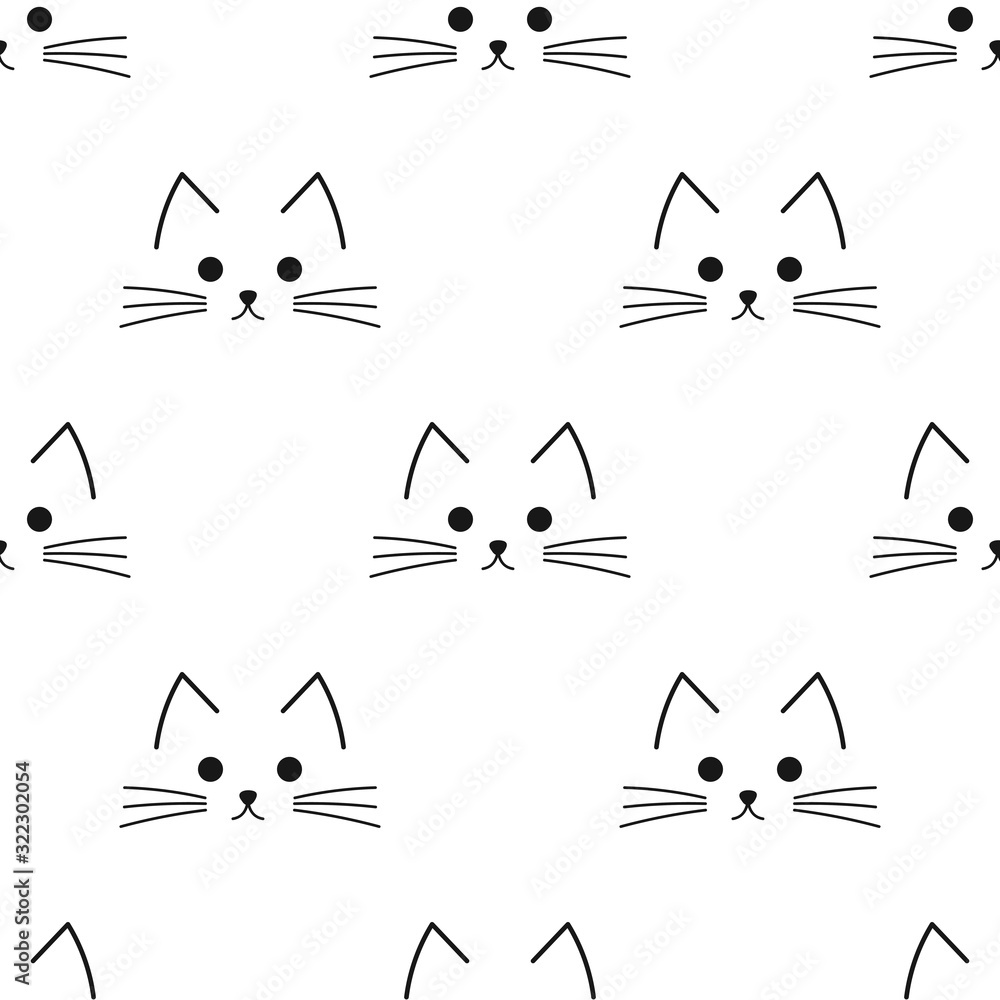 Canvas Prints cat face drawing seamless pattern.