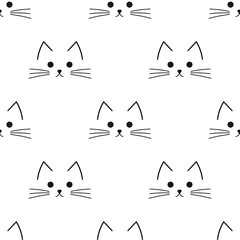 Cat face drawing seamless pattern.