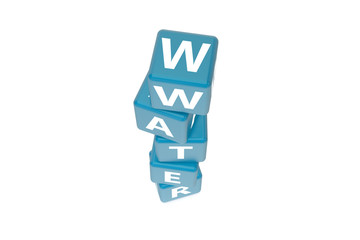 3D Rendering Water Text on Blue Square Boxes