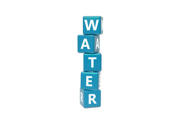 3D Rendering Water Text on Blue Square Boxes