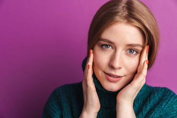 Positive optimistic young woman posing isolated