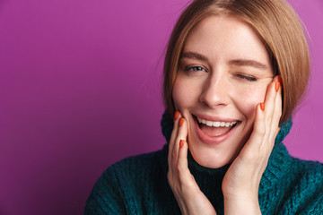Positive optimistic young woman posing isolated