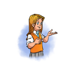 The blonde-haired girl is telling something.