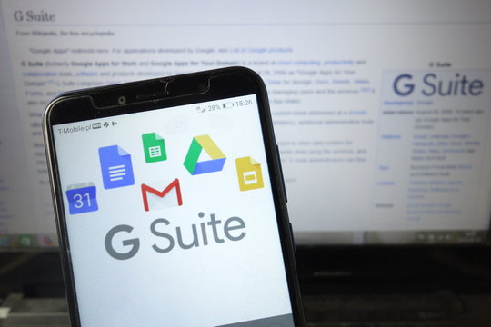 KONSKIE, POLAND - August 18, 2019: G Suite logo on mobile phone