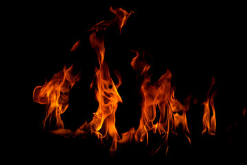 On fire flames at the black background
