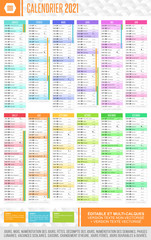 Calendrier 2021 - Fichier éditable et multi-calques