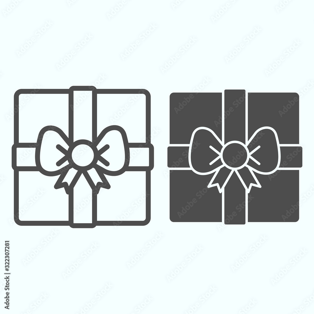 Poster gift line and solid icon. present box with ribbon bow. christmas vector design concept, outline styl