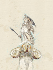 Sketch of  Statue of Athena the defender Academy, Athens