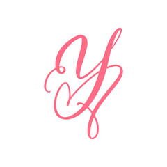 Vector Vintage floral monogram letter Y. Calligraphy element heart logo Valentine card flourish frame. Hand drawn Love sign for page decoration and design illustration