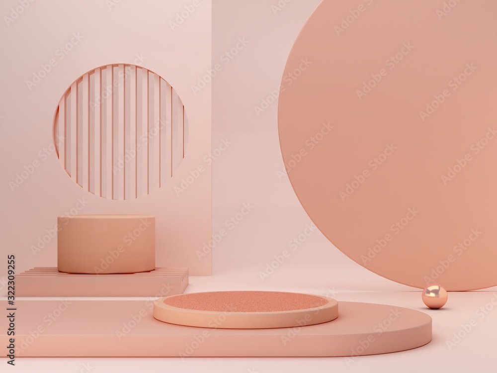 Poster abstract minimal scene with geometrical forms. cylinder podiums in cream colors. abstract background