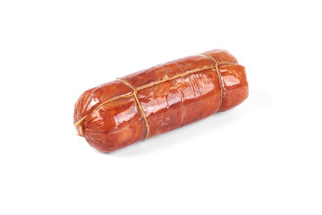 chicken meat roulade in package, isolated on a white background