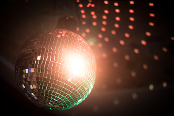 Shiny disco ball in a night club